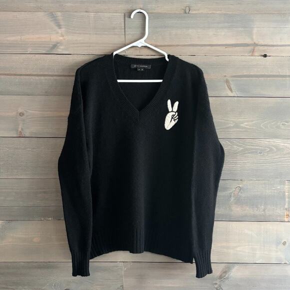 SKULL CASHMERE | Women's Black Wool Blend V-Neck Oversized Sweater Size XS - Picture 1 of 6